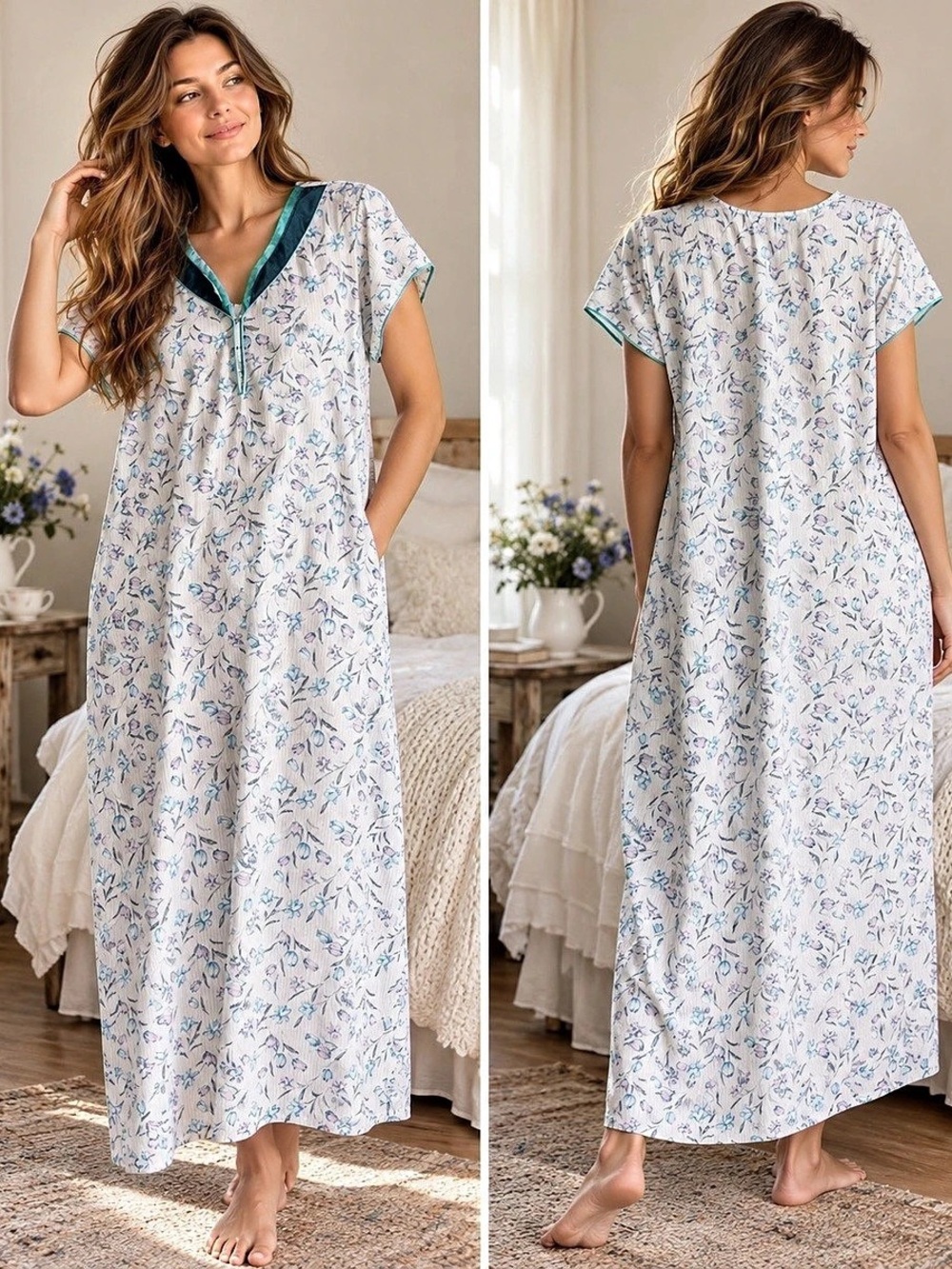 Vintage XL Floral House Dress Maxi Retro Lounge Nightgown Flowy Cottagecore Cozy